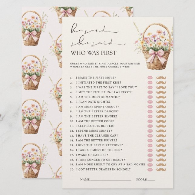 He Said She Said Floral Farmers Market Bridal Game (Front/Back)