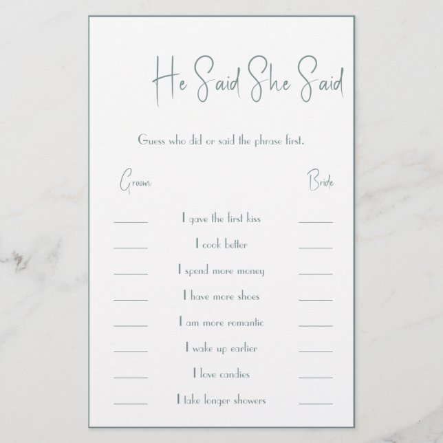 He Said / She Said Game Card Flyer (Front)