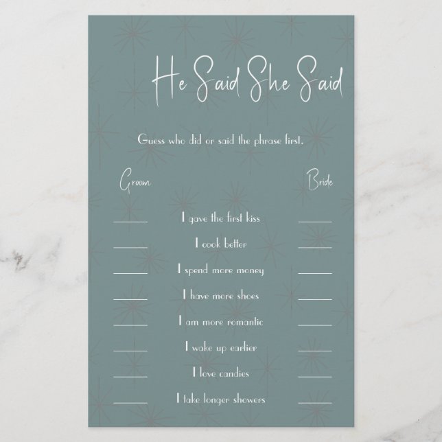 He Said / She Said Game Card Flyer (Front)