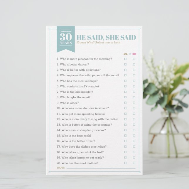 He Said, She Said Game (Fully Customizable) (Standing Front)