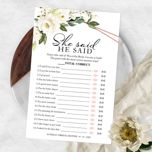 He Said She Said Game Greenery Bridal Shower Flyer