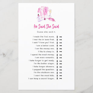 He Said She Said game Pajamas & Prosecco Bridal