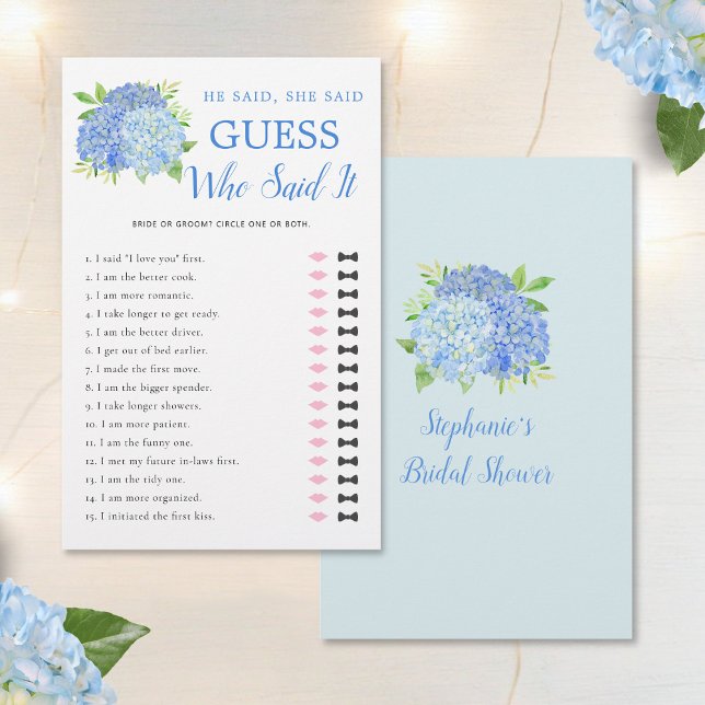 He Said She Said Hydrangea Blue Bridal Shower Game (Creator Uploaded)