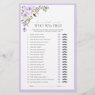 He Said She Said Lilac Floral Bridal Shower Game