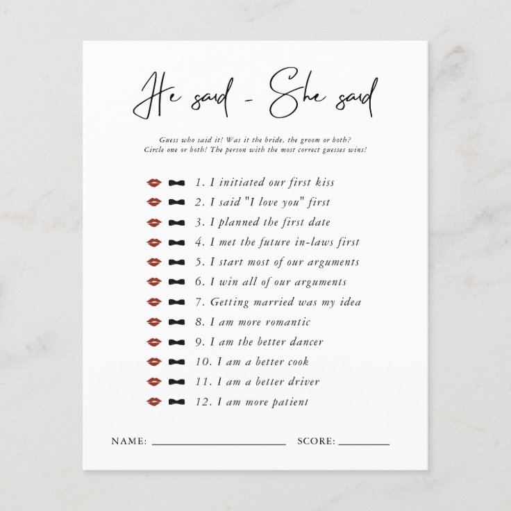 He Said She Said Modern Minimal Bridal Shower Zazzle 9138