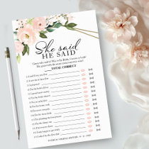 He Said She Said Pink Blush Bridal Shower Game  Flyer