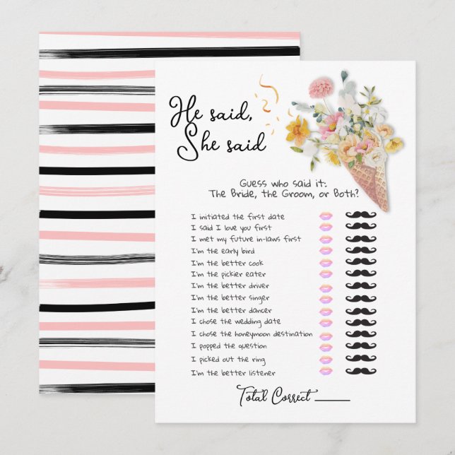 He said She said Scooped Up Bridal Shower game Invitation (Front/Back)