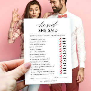 He Said She Said Script Bridal Shower Game Card
