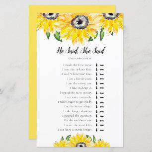 He Said She Said Sunflower Bridal Shower Game