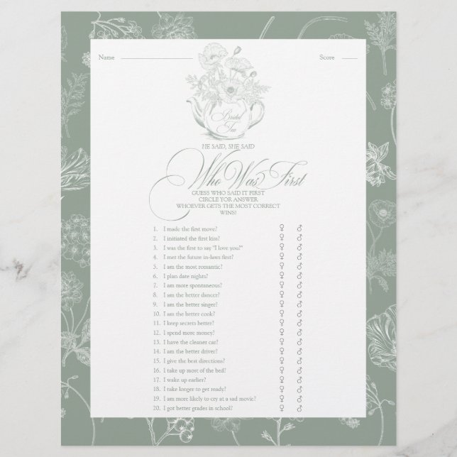 He Said She Said the Bridal Shower Game (Front)