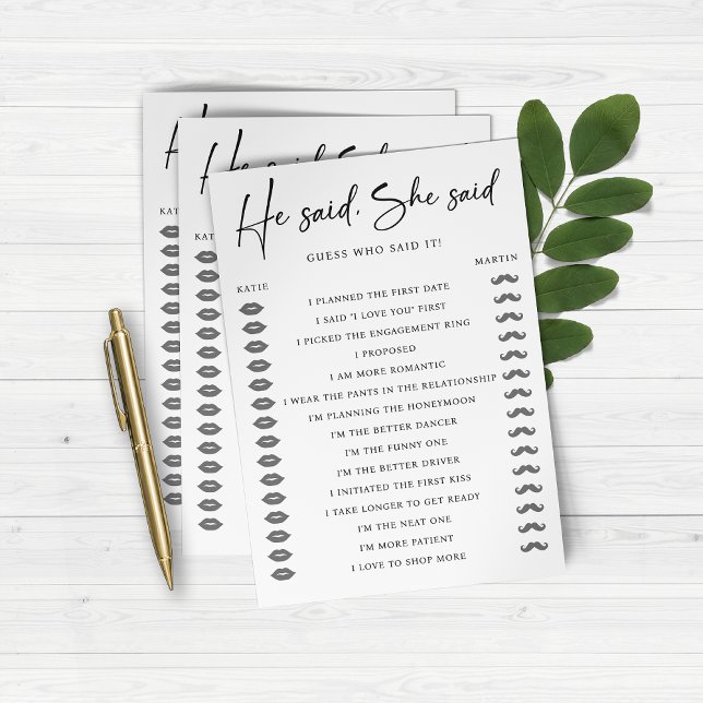 He Said She Said Wedding Engagement Party Game (He Said She Said Wedding Engagement Party Game)