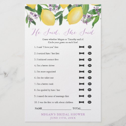 He Said She Said Wedding Shower IceBreaker Game Flyer - He Said She Said game, here printed onto economical flyer paper. Perfect if you are organizing a large shower and want to get as much as you can for your budget.