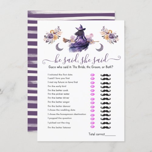 He Said She Said Witch hitch Bridal Shower game Invitation