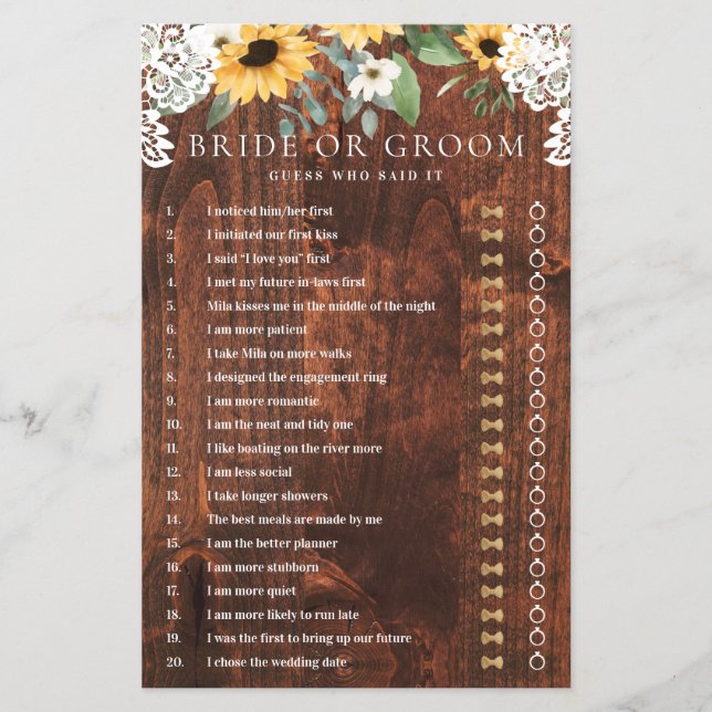 He Said She Said Yellow Floral Sunflower Lace Game (Front)