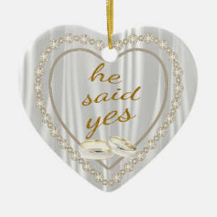 He Said Yes, Photo Engagement Ceramic Ornament