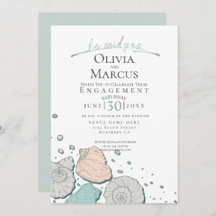 HE Said Yes Seashell Engagement Coral Teal Invitation