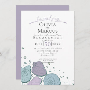 HE Said Yes Seashell Engagement Lilac Dusty Blue Invitation