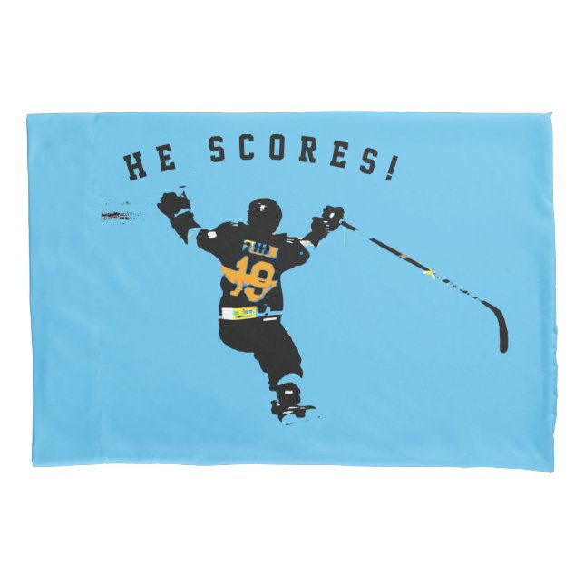 He Scores! - Ice Hockey Player Pillow Case (Front)