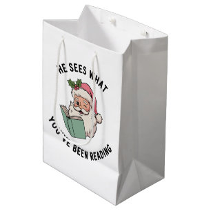He Sees What You've Been Reading Bookish Christmas Medium Gift Bag