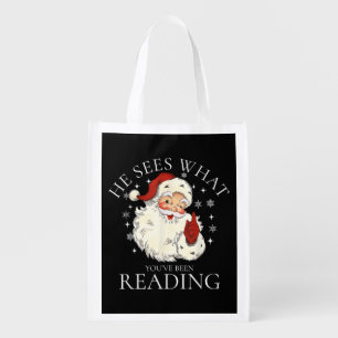 He Sees What You've Been Reading Funny Grocery Bag