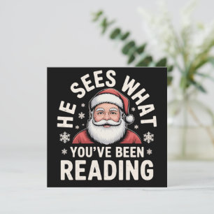 He Sees What You've Been Reading Santa Bookish  Holiday Card