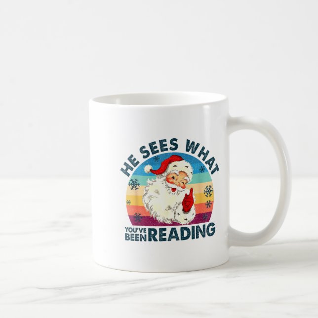 He Sees What You've Been Reading Santa Christmas B Coffee Mug (Right)