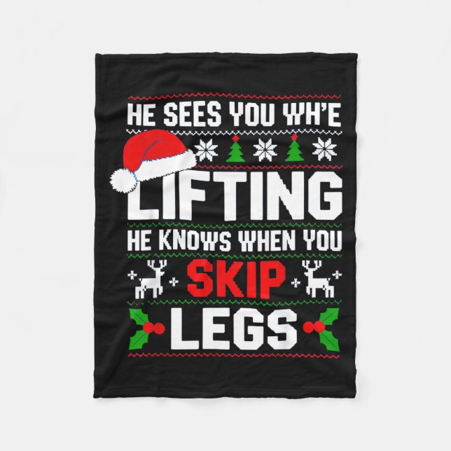 He Sees You Lifting Skip Legs Gym Enthusiasts Funn Fleece Blanket (Front)