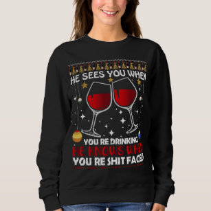 He sees you when you're drinking. Wine glass for Secret Santa gift.