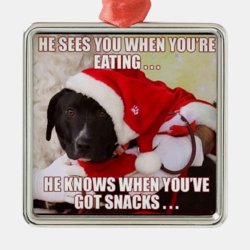 HE SEES YOU WHEN YOURE EATING BLACK LAB XMAS METAL ORNAMENT