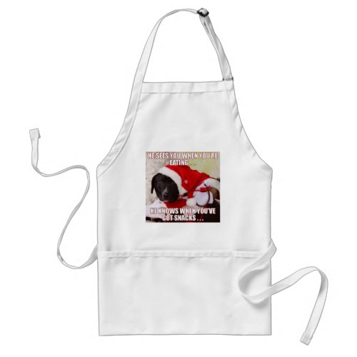HE SEES YOU WHEN YOURE EATING HE KNOWS WHEN YOU ADULT APRON