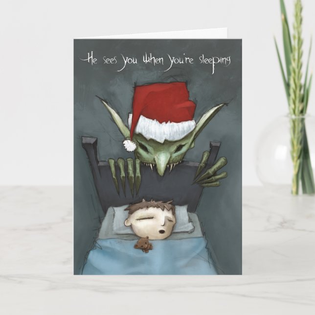 He sees you when you're sleeping holiday card (Front)
