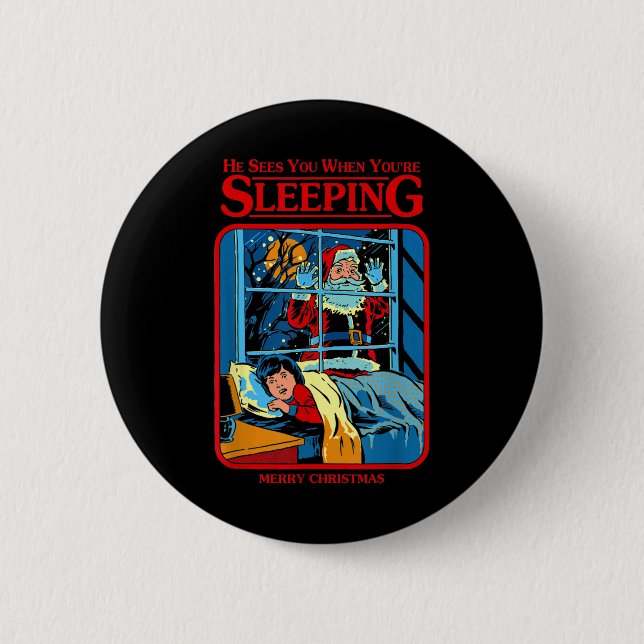 He Sees You When You're Sleeping Merry Christmas  Button (Front)