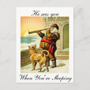 He Sees You When You're Sleeping Vintage Santa Holiday Postcard