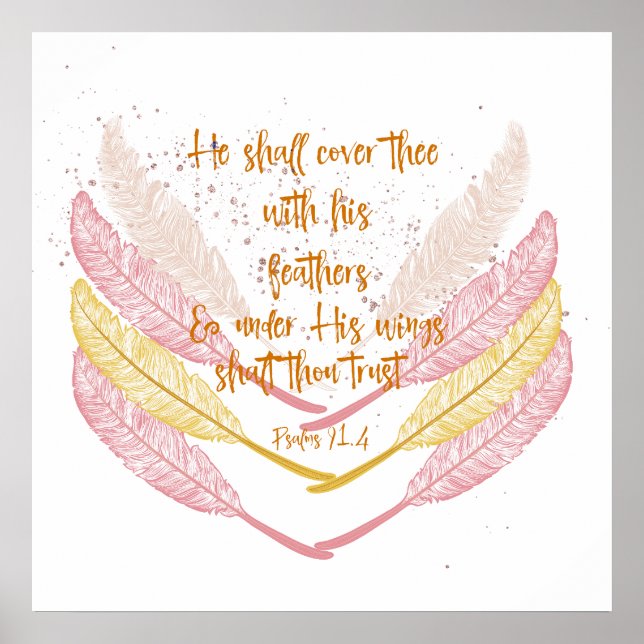 He Shall Cover Thee with His Wings Psalms Verse Poster (Front)