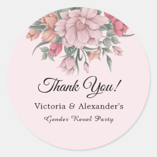 He & She Modern Baby in Bloom Gender Reveal Classic Round Sticker