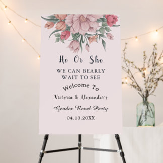 He & She Modern Baby in Bloom Gender Reveal Foam Board
