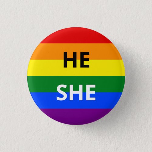 HeShe Pronouns Rainbow Badge Button