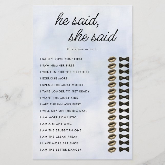 He She Said Cloud 9 Bridal Shower Game Elegant Sky Flyer (Front)