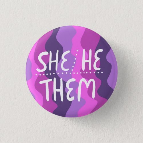 HESHETHEM Pronouns Colorful Handlettered Purple Button