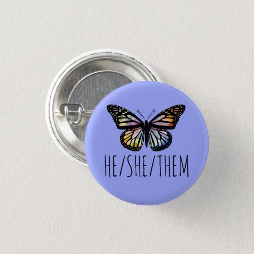 HESHETHEM Pronouns Watercolor Butterfly  Button
