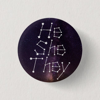 He/She/They Galaxy Starry Night Sky Constellation Button