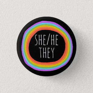 HE/SHE/THEY Pronouns Colorful Rainbow Circle Black Button