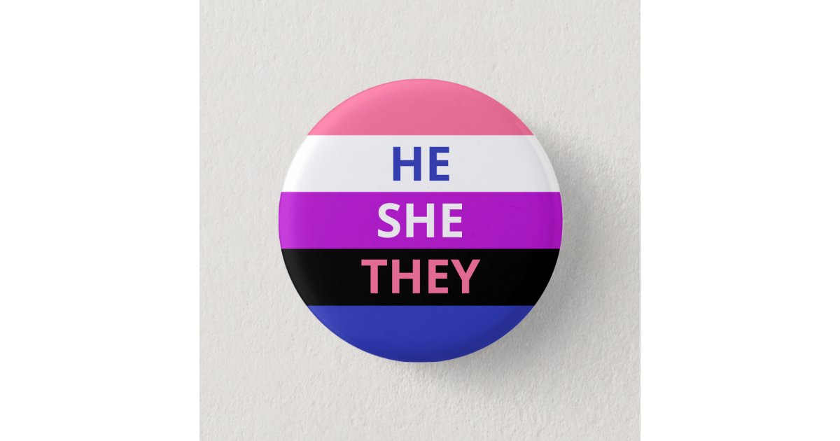 He/She/They Pronouns Genderfluid Flag Badge Button