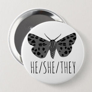 HE/SHE/THEY Pronouns Handdrawn Moth Insect Button