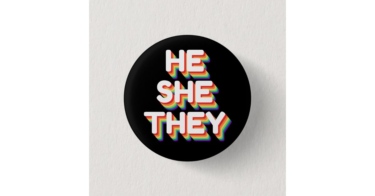 He/She/They Pronouns Rainbow 3D Retro Button | Zazzle