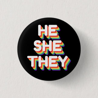 He/She/They Pronouns Rainbow 3D Retro Button