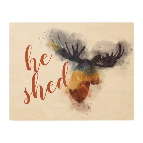 He Shed with Moose Head Watercolor ARt