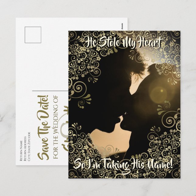 He Stole My Heart Wedding Save the Date Postcard (Front/Back)