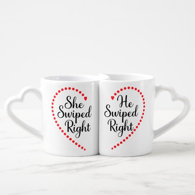He Swiped Right She Swiped Right For Couples, Coffee Mug Set (Front Nesting)