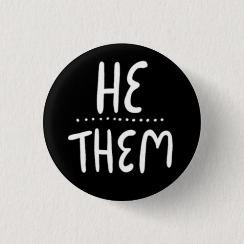 HETHEM Pronouns Black White Handlettering Minimal Button